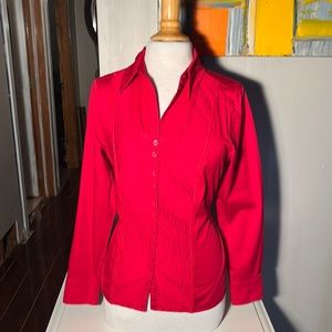 WORTHINGTON RED PLEATED BUTTON UP TIE BACK DRESS SHIRT SIZE 12